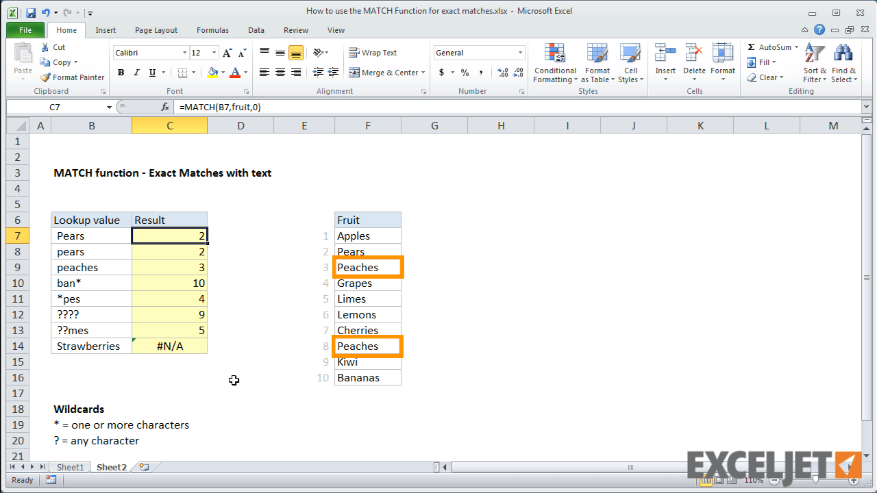 Excel tutorial How to use the MATCH Function for exact matches